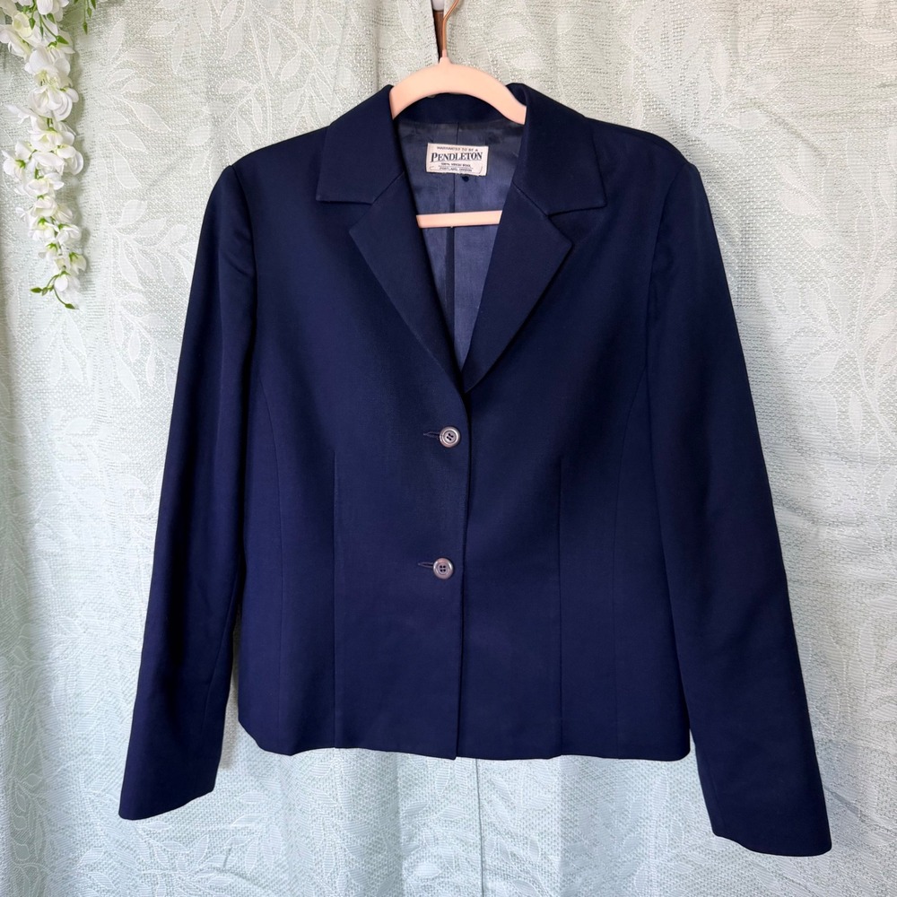 VTG Pendleton Navy Blue Womens S 100% Virgin Wool Two Button Tailored Blazer